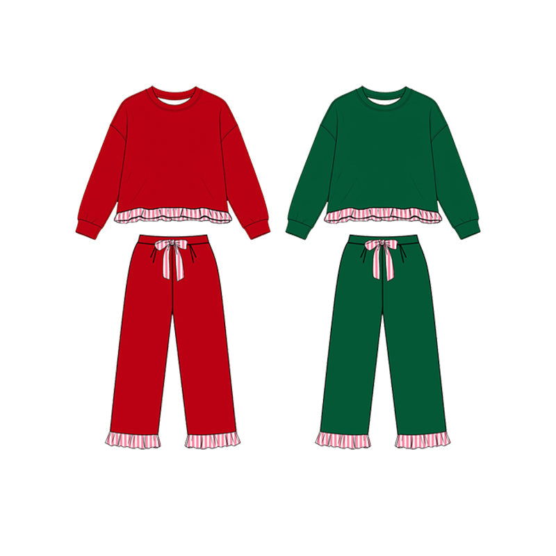 Preorder MOQ 5 Pcs Each Style Christmas Solid Color Thick Cotton Sweatshirt Girls Outfits 202608