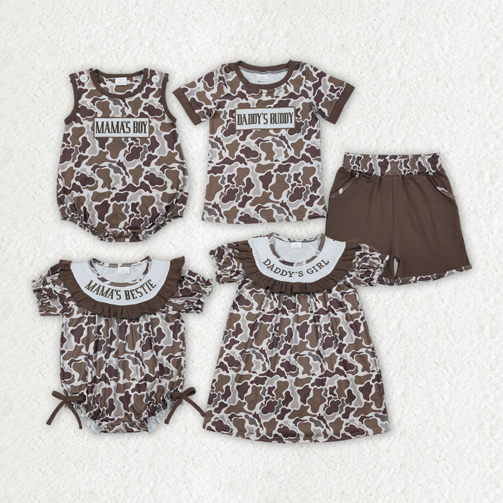 Sibling Matching Clothes Embroidered Mothers/Fathers Day Brown Camouflage Kids Sets 202603 RTS