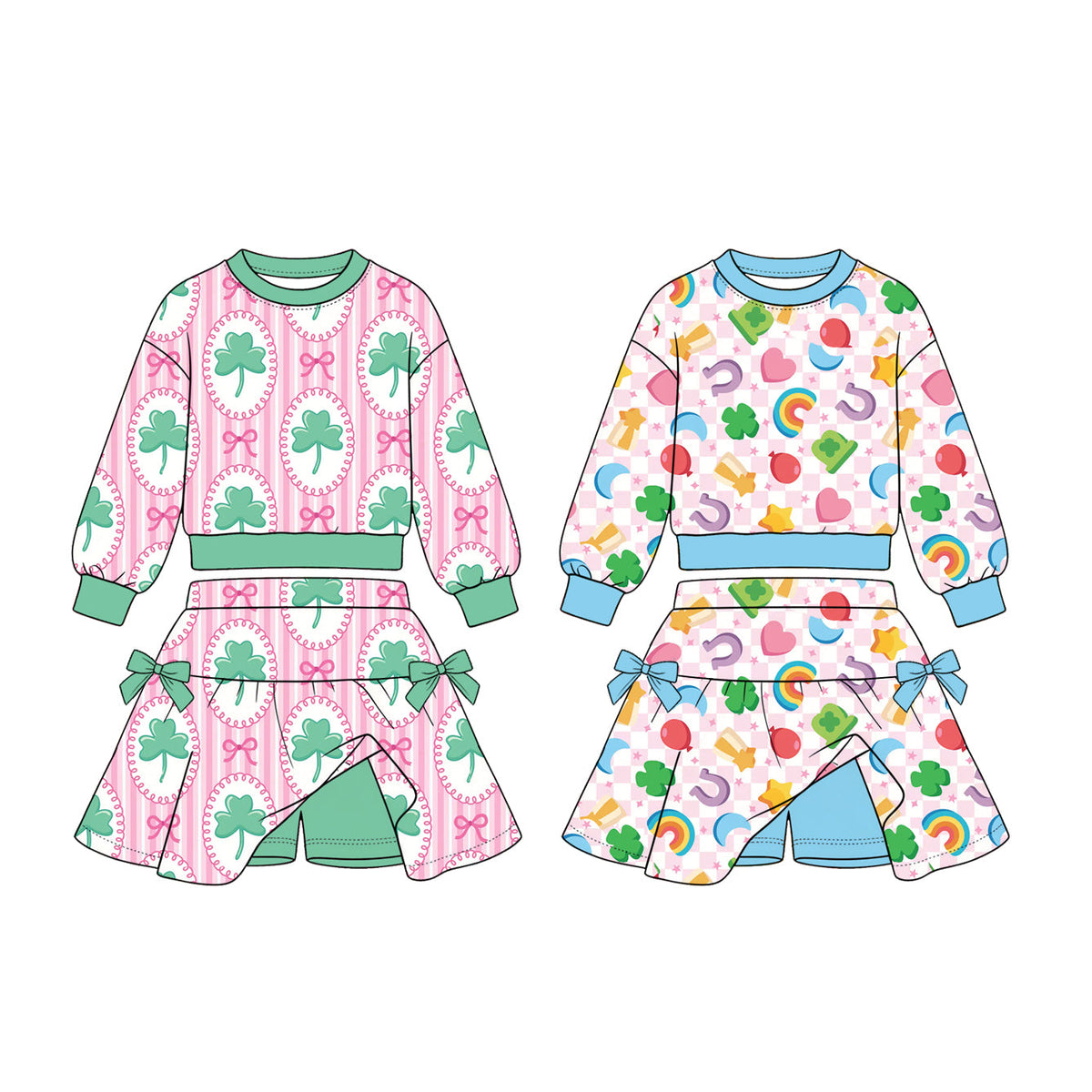 Preorder MOQ 5 pcs Each Style Saint Patrick Leaves Rainbows Bows Kids Matching Clothes
