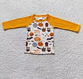 Clearance 6 A17-18 Halloween Orange Pumpkin Boys Long Sleeve Top T-shirts