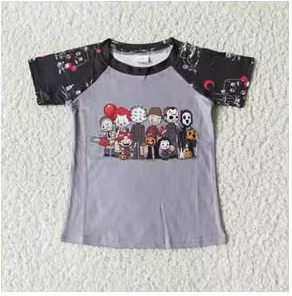 A2-4 Halloween Grey Cartoon Boys Short Sleeve Top T-shirts