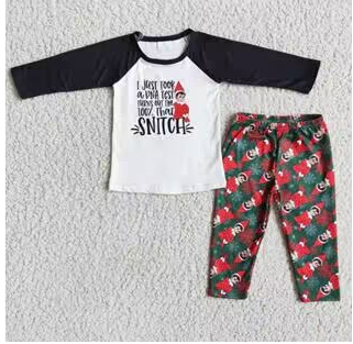 Clearance 6 B9-2 Christmas Red Black Cartoon  Girls Long Sleeve Bell Bottom Pants Outfits