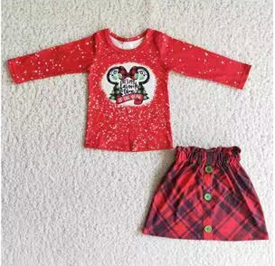 Clearance 6 A1-20 Christmas  Red M Cartoon Girls Long Sleeve With Skirt Dresses Outfits