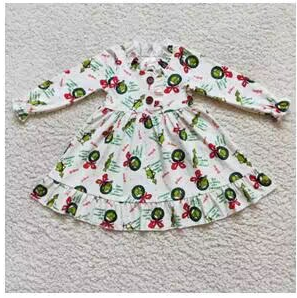 Clearance 6 A13-18 Christmas Red Green Cartoon Girls Long Sleeve Dresses