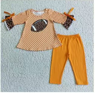 Clearance 6 A7-14 Orange Football Brown Girls Long Sleeve Pants Outfits