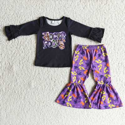 6 B8-39 Halloween Purple Witch Magic Cartoon Girls Long Sleeve Pants Outfits