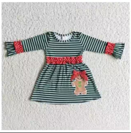 6 B13-20 Christmas Red Green Gingerbread Embroidery Girls Long Sleeve Dresses