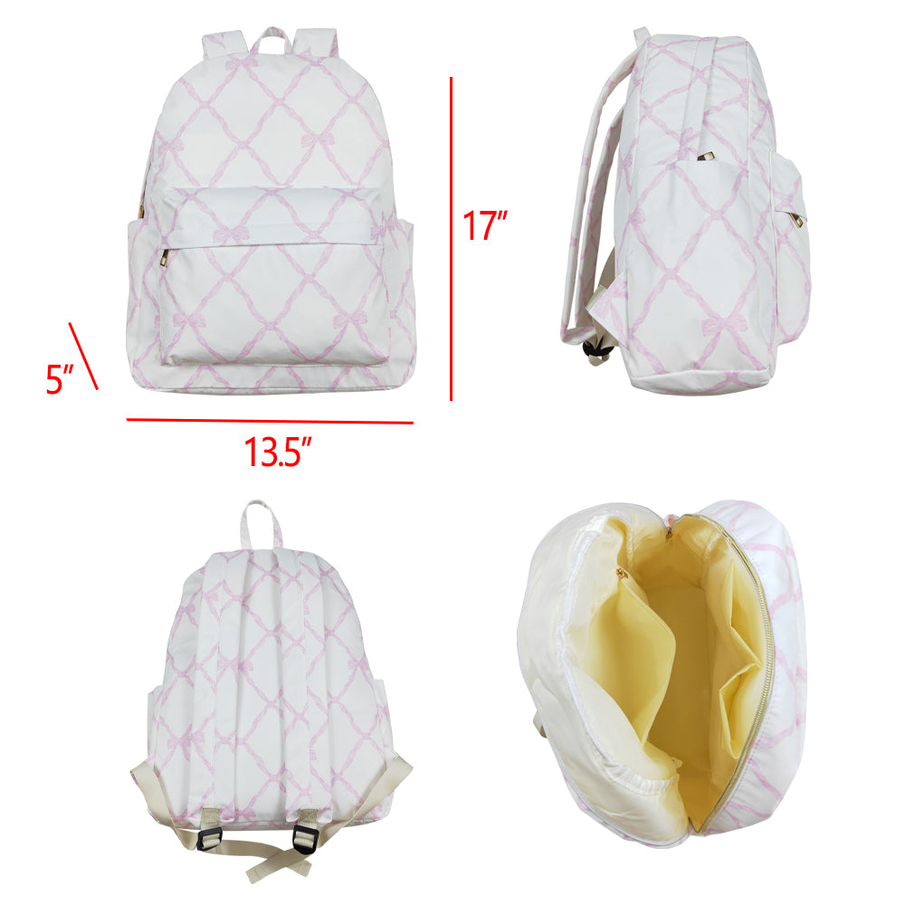 BA0225 Pink and white backpack with bow design