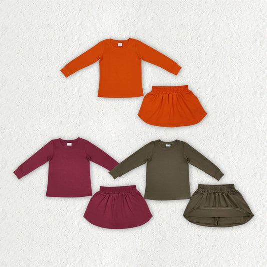Solid Color Cotton Girls Skorts Sets Kids Sibling Matching Clothes