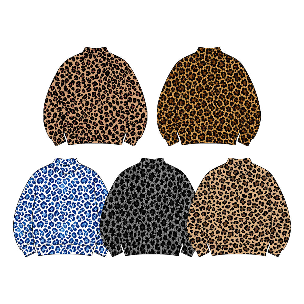 Preorder MOQ 5 pcs Each Style Fashion Leopard Print Middle Neckline Kids Girls Long Sleeves Shirt Yoga Top 202609