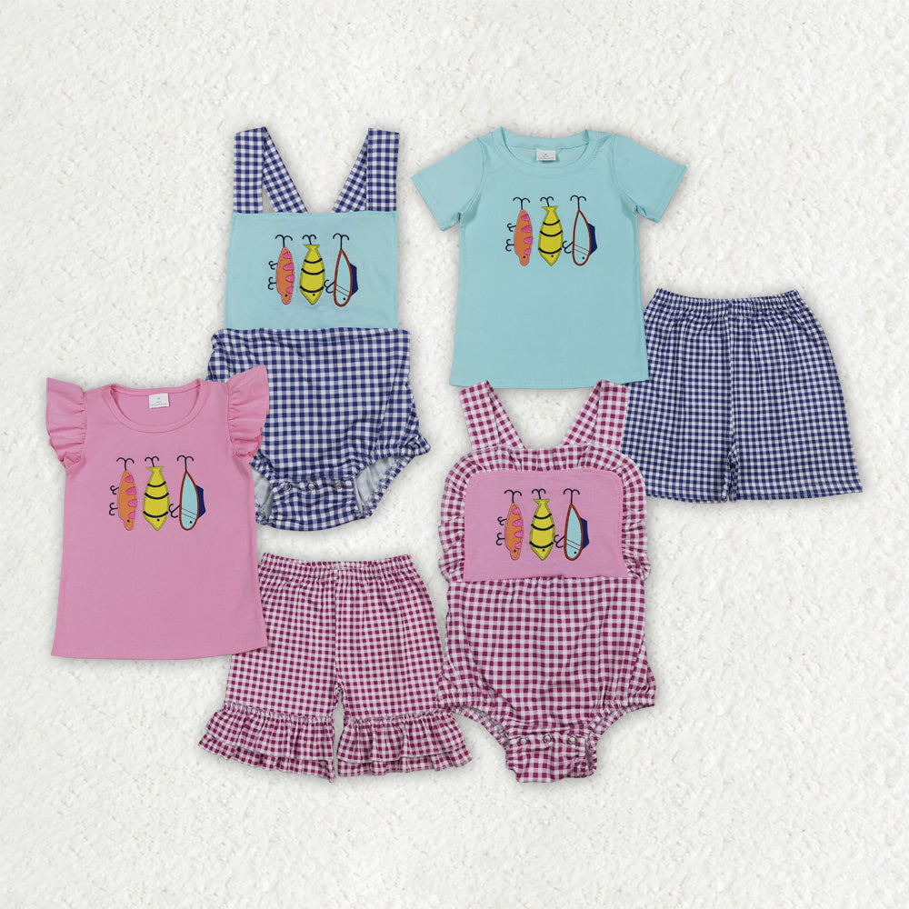 Sibling Matching Clothes Embroidered Fishing Pattern Kids Sets 202512 RTS