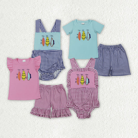 Sibling Matching Clothes Embroidered Fishing Pattern Kids Sets 202512 RTS