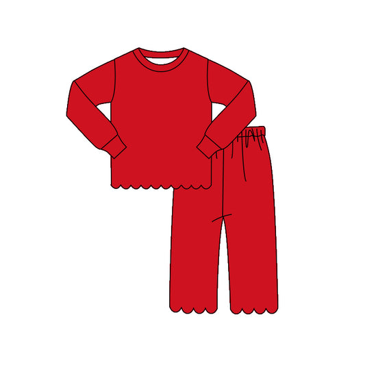 MOQ 30 PCS Preorder GLP2964 Solid Red Wave Ruffle Long Sleeve Pants Girls Sets 202604