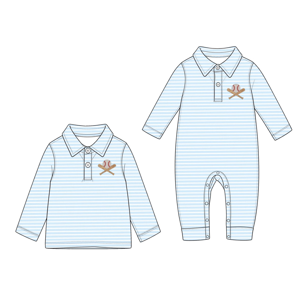 Preorder MOQ 5 pcs Each Style Baseball Print Light Blue Stripe Polo Kids Matching Clothes