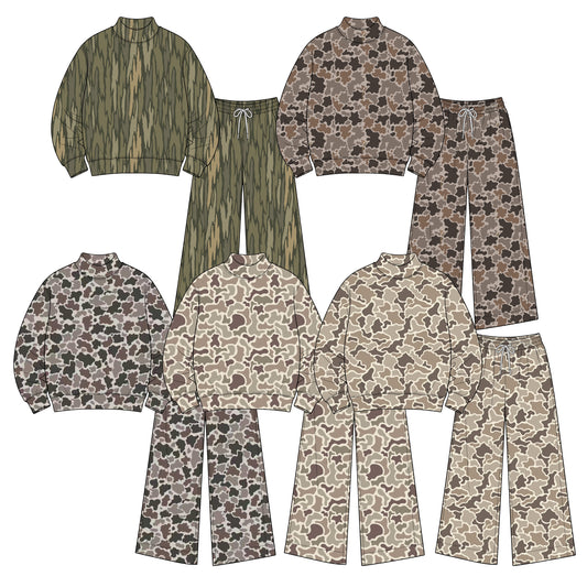 Preorder MOQ 5 pcs Each Style Fashion Hunting Camo Middle Neckline Adult Women Yoga Set 202609