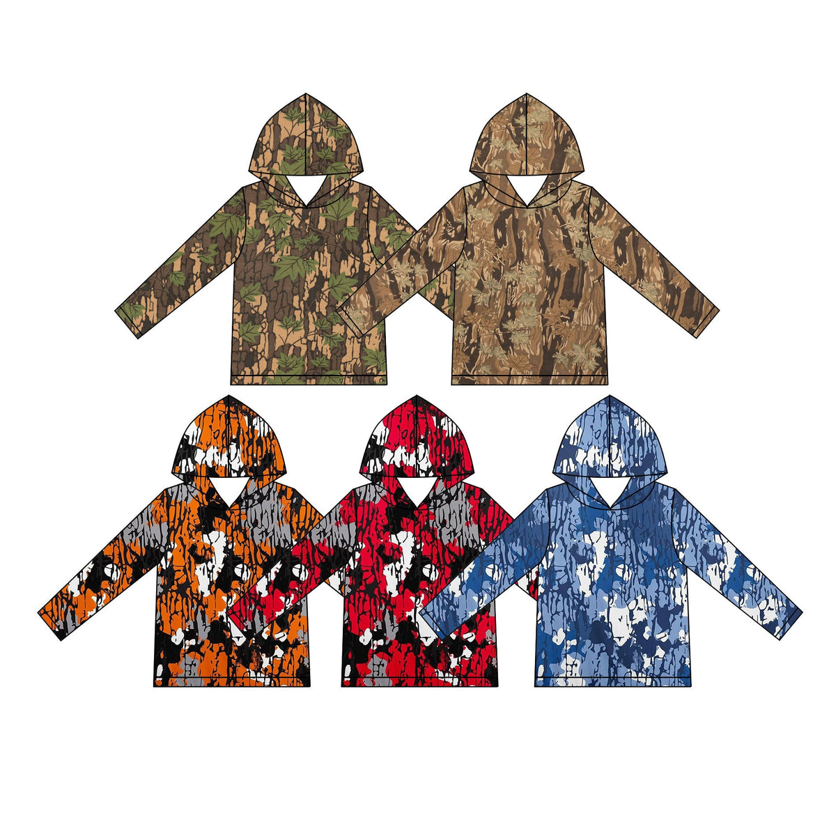 Preorder MOQ 5 pcs Each Style Hunting Camo Leaves Hoodie Pullover Shirt Kids Matching Clothes