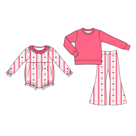Preorder MOQ 5 pcs Each Style Valentine's Day Love Flower Pink Kids Matching Clothes