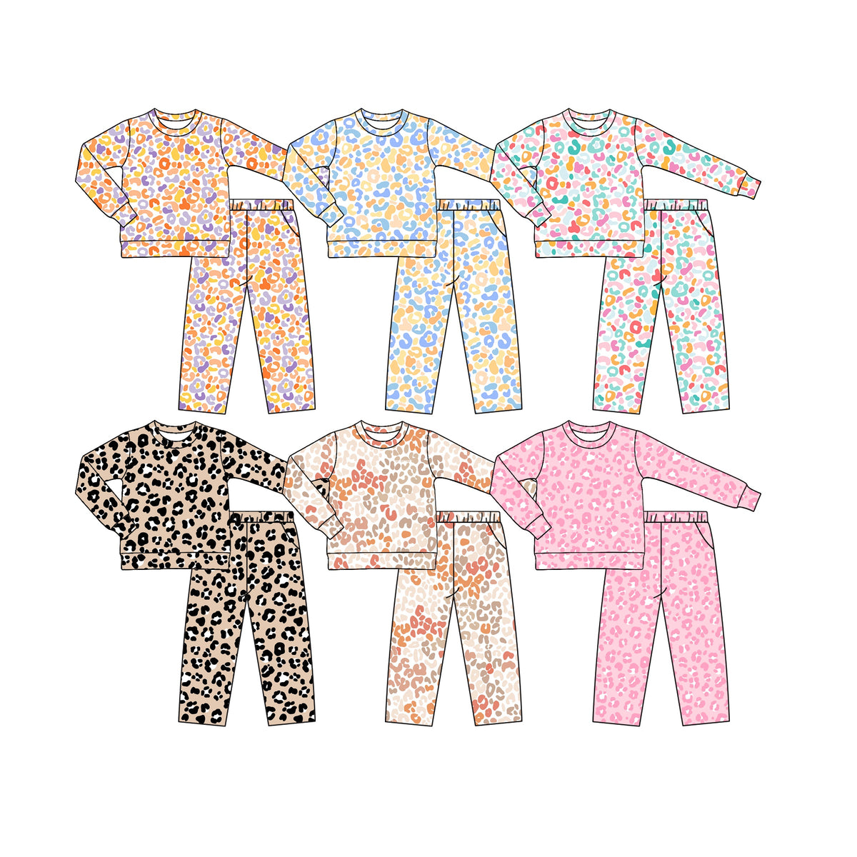 Preorder MOQ 5 pcs Each Style Colorful Leopard Kids Matching Clothes