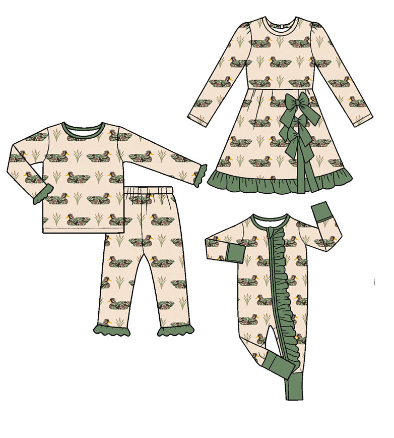 Preorder MOQ 5 pcs Each Style Mallard Ducks Camo Bows Kids Matching Clothes