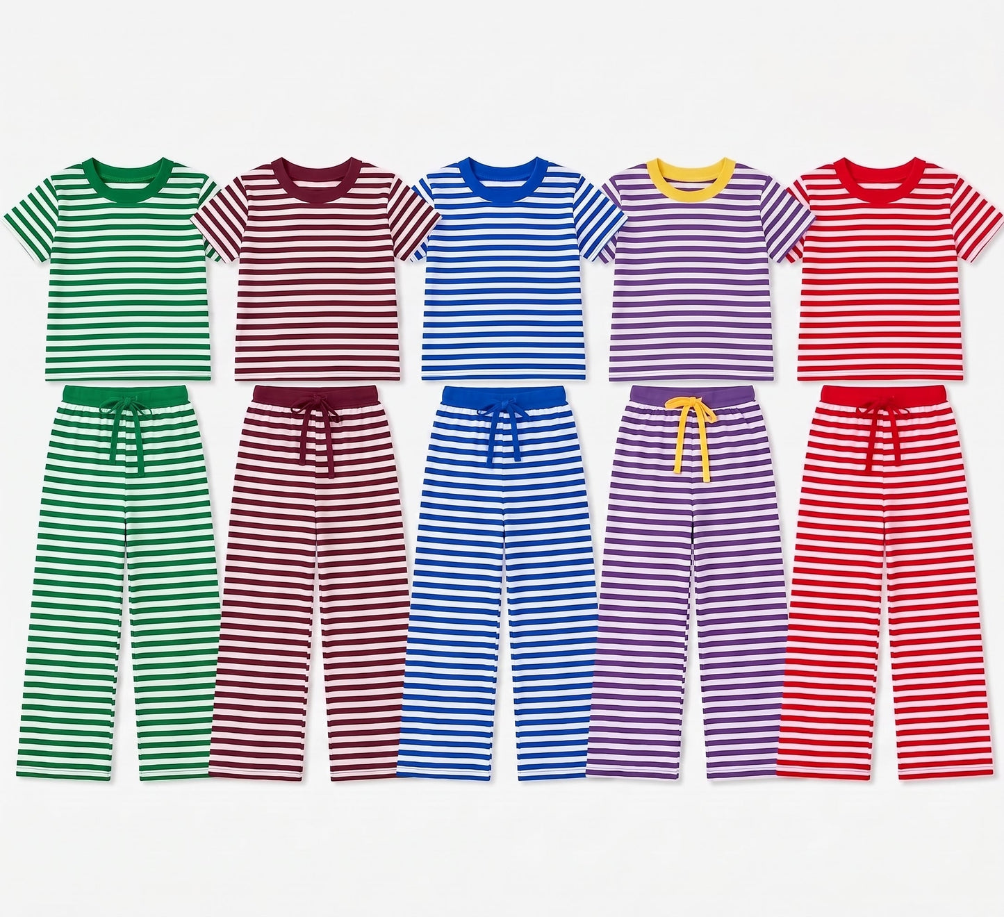 Preorder MOQ 5 pcs Each Style Solid Colorful Stripe Kids Matching Clothes 202609