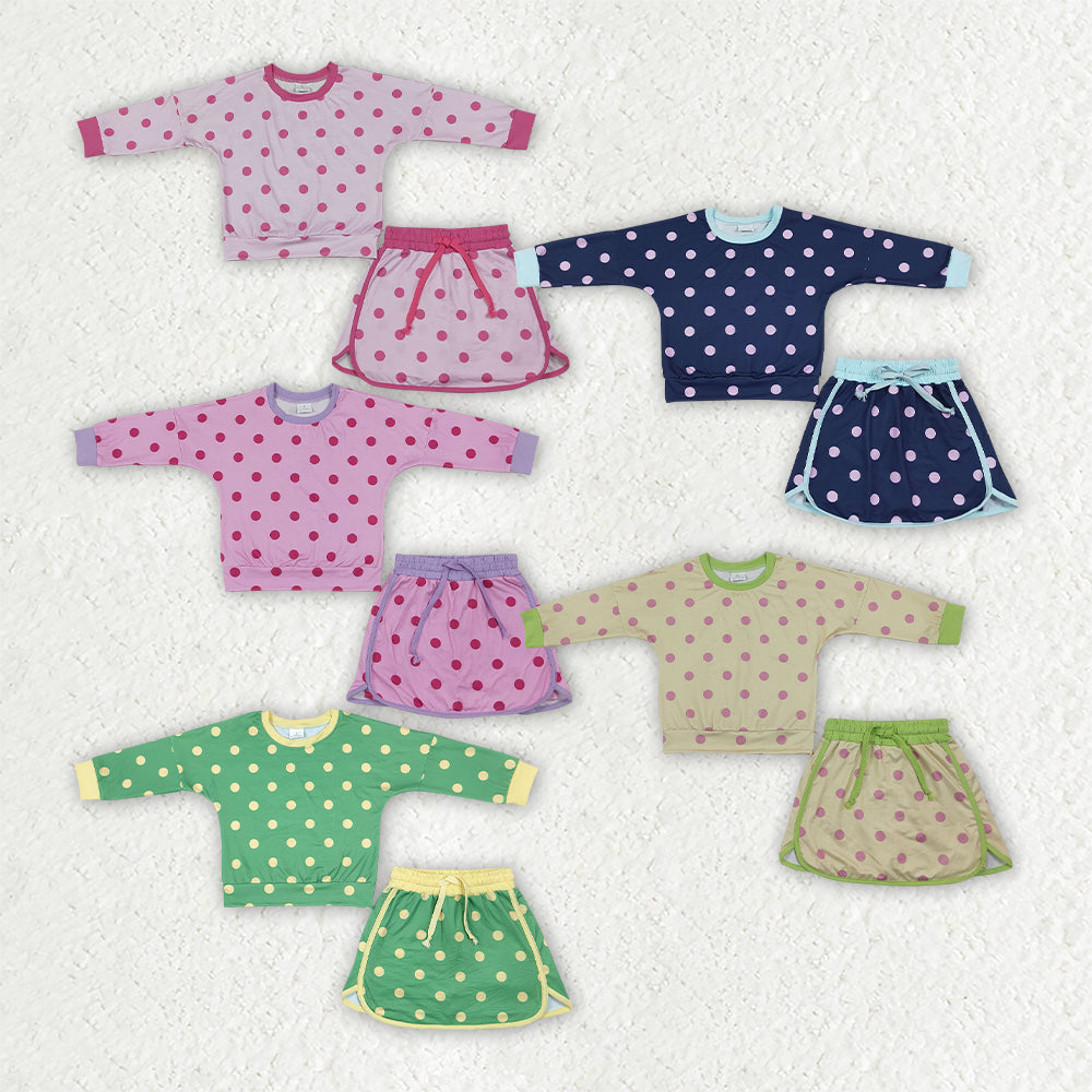 Solid Colorful Dots Girls Skorts Set Kids Sibling Matching Clothes