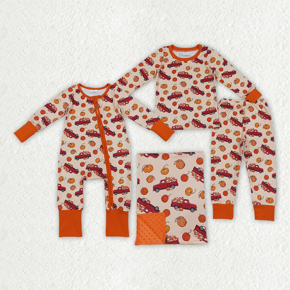 Fall Pumpkin Car Orange Kids Matching Clothes
