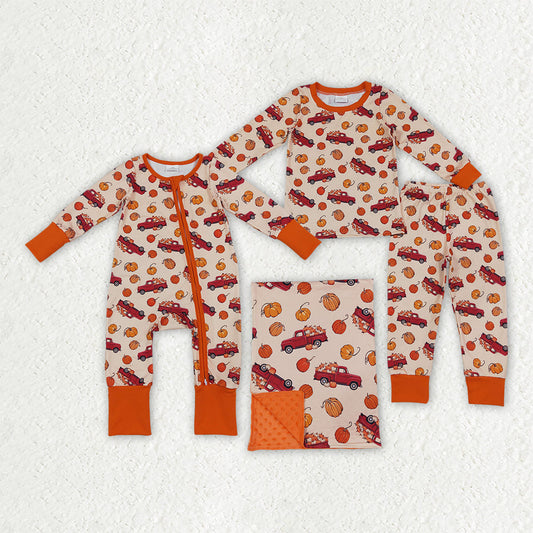 Fall Pumpkin Car Orange Kids Matching Clothes