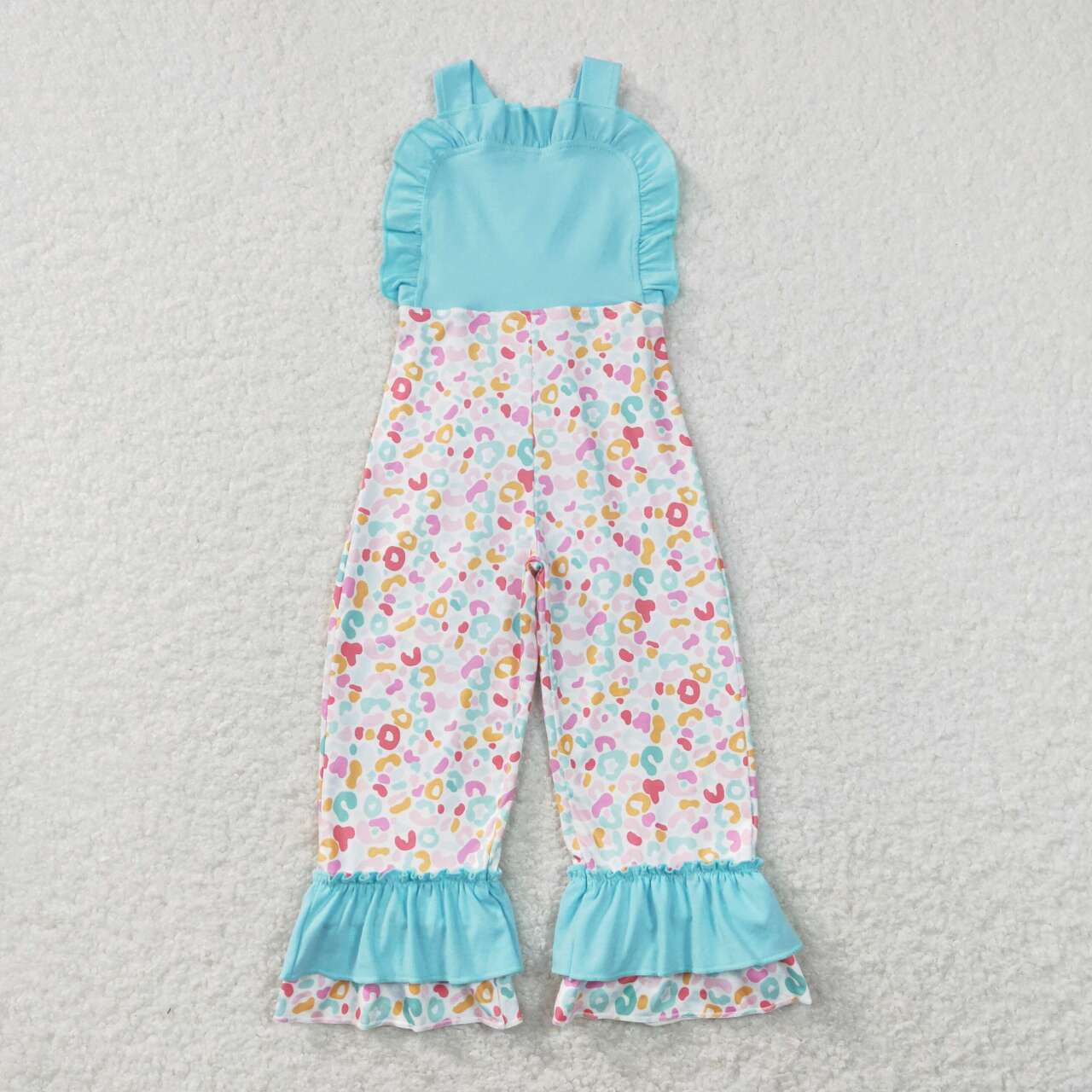 SR0966 Blue Floral Print Girls Sleeveless Jumpsuit