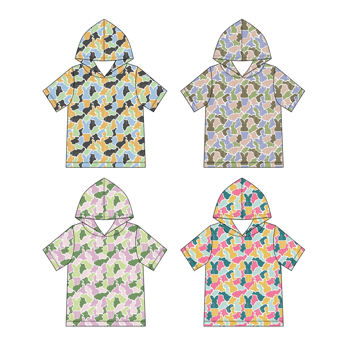 Preorder MOQ 5 pcs 202609 Each Style Easter Bunny Camo Hoodies Pullover Shirt Kids Matching Clothes