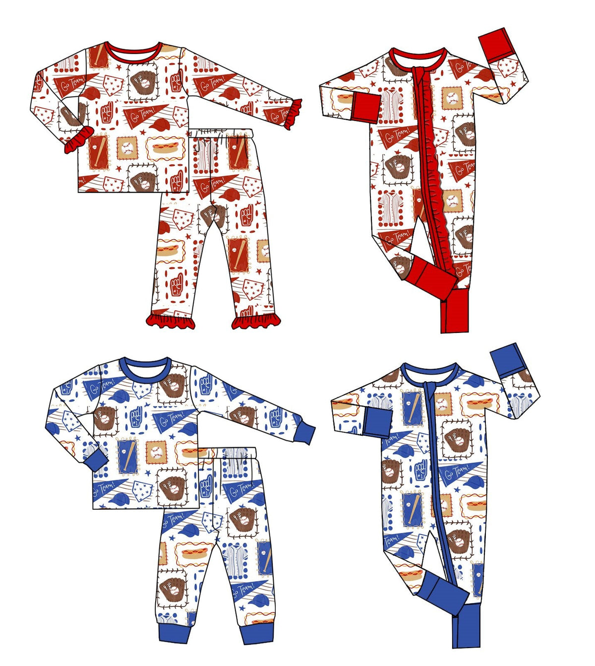 Preorder MOQ 5 pcs Each Style GO TEAM Baseball Print Pajamas Kids Matching Clothes