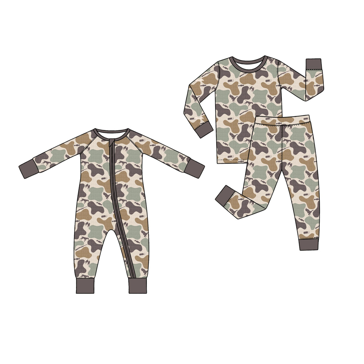 Preorder MOQ 5 pcs Each Style Puppy Duck Hunting Camo Pajamas Kids Matching Clothes