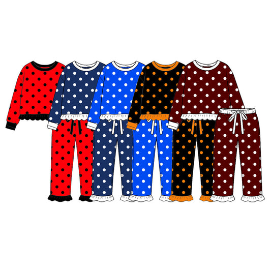 Preorder MOQ 5 pcs Each Style Dots Ruffles Girls Set Kids Matching Clothes