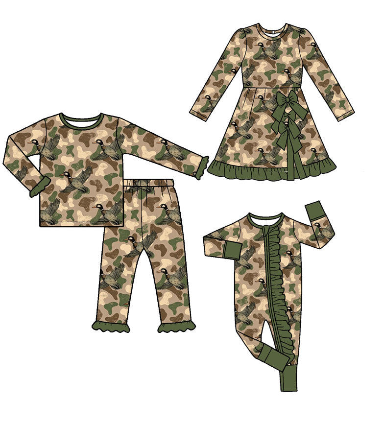 Preorder MOQ 5 pcs Each Style Hunting Camo Ducks Bows Kids Matching Clothes