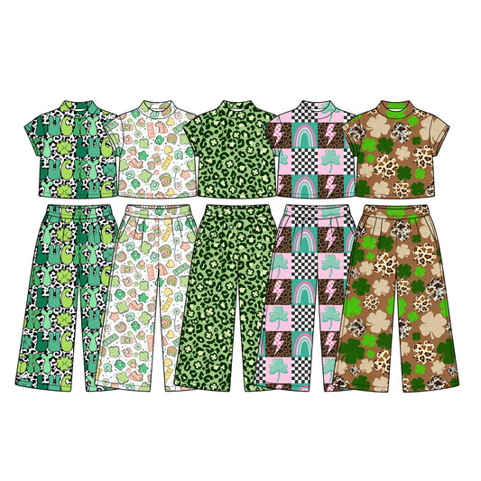 Preorder MOQ 5 pcs Each Style Saint Patrick Leaves Mockneck Kids Matching Clothes