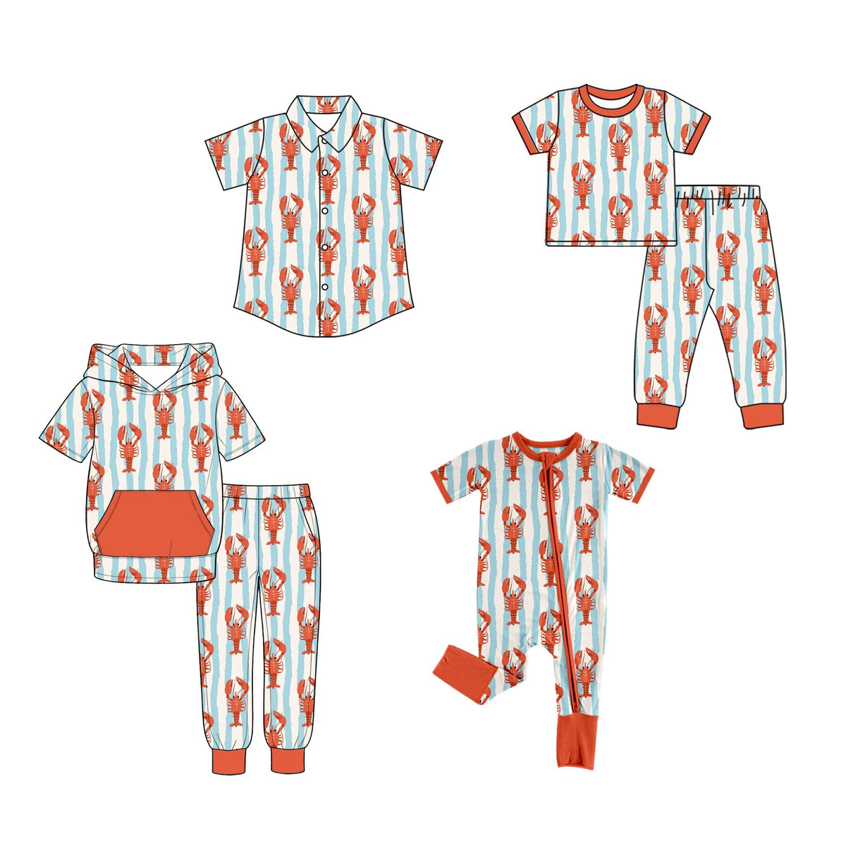 Preorder MOQ 5 pcs Each Style Mardi Gras Crawfish Stripe Kids Matching Clothes