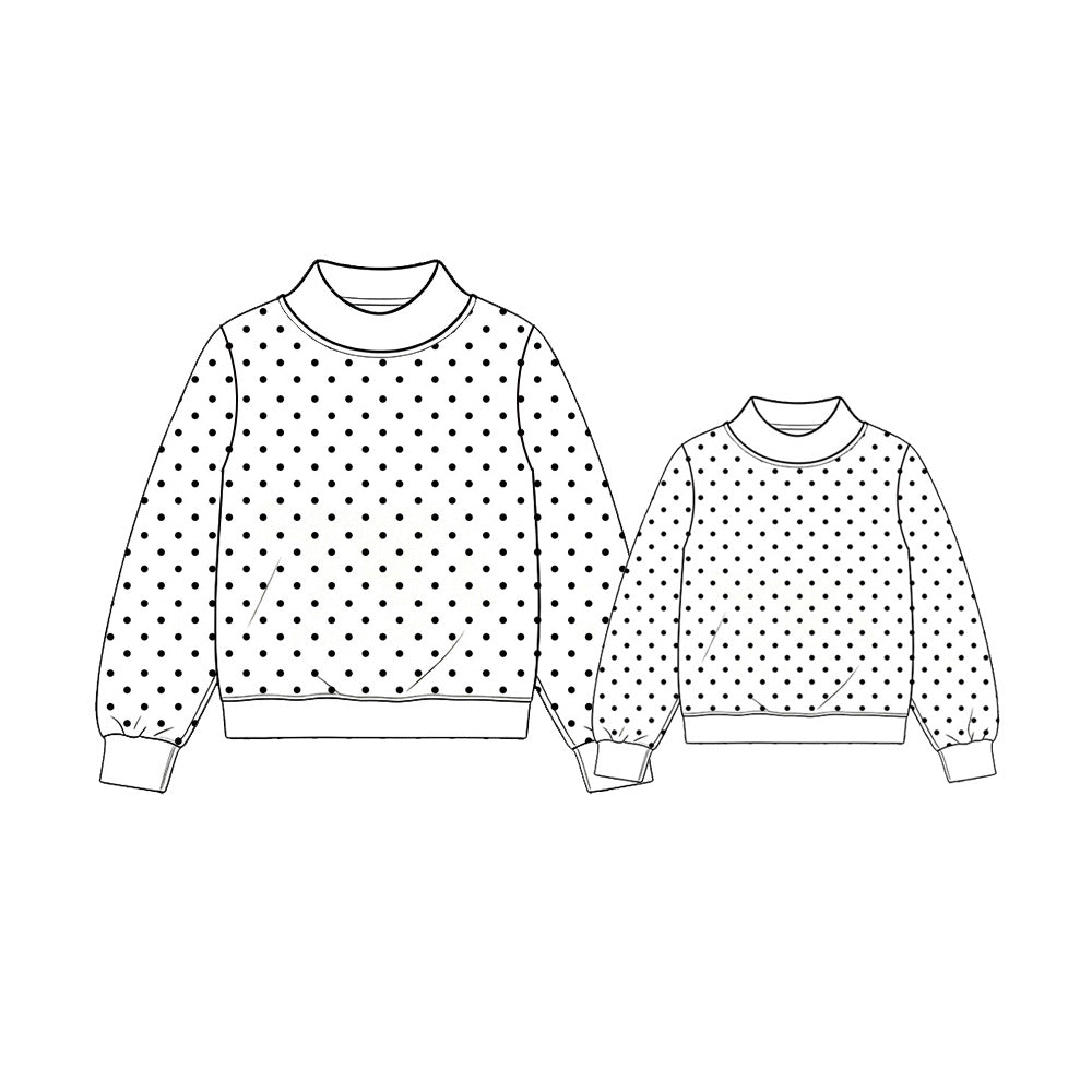 Preorder MOQ 5 pcs Each Style Dots White Middle Neckline Pullover Mommy and Me Matching Clothes