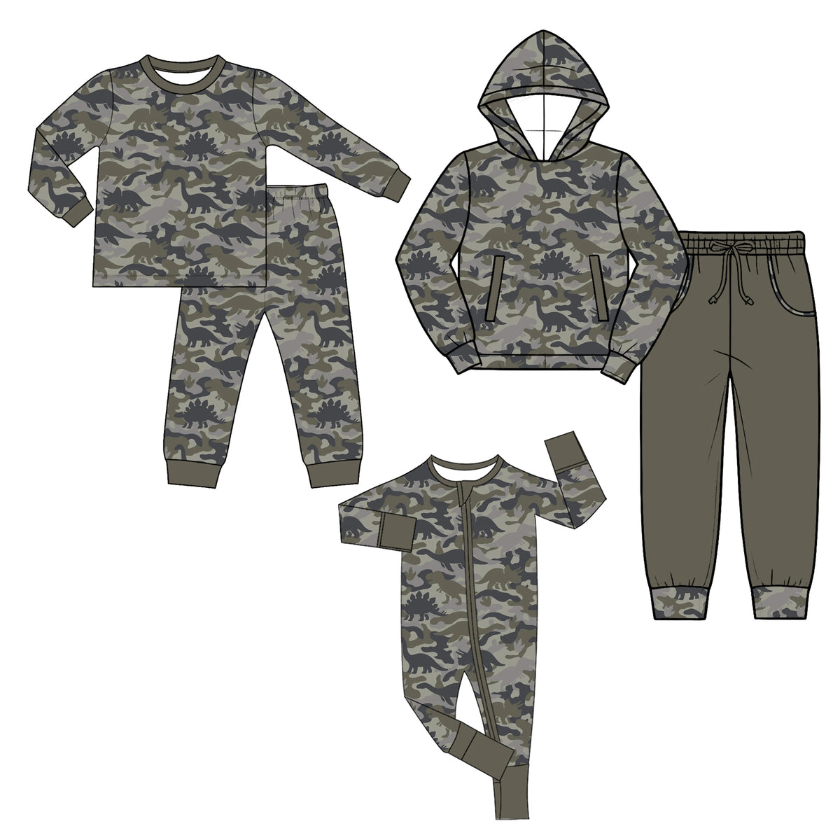 Preorder MOQ 5 pcs Each Style Dinosaur Camo Print Gray Kids Matching Clothes