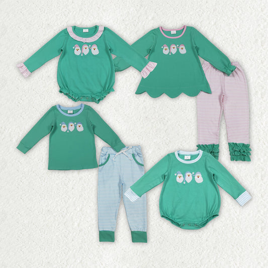 Sibling Matching Clothes Embroidered Christmas Santa Claus Green Long Sleeve Sets 202512 RTS