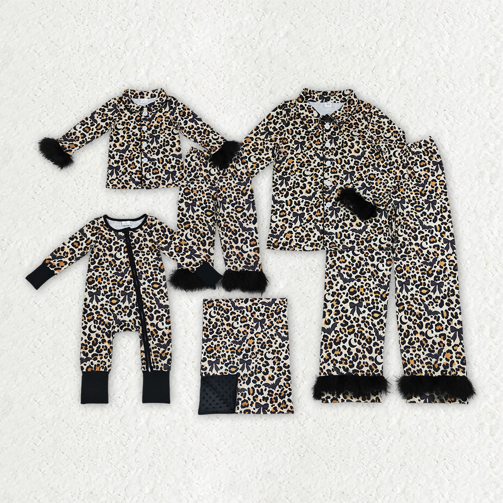 Halloween Bats Bows Black Fether Mommy and Me Matching Clothes Pajamas