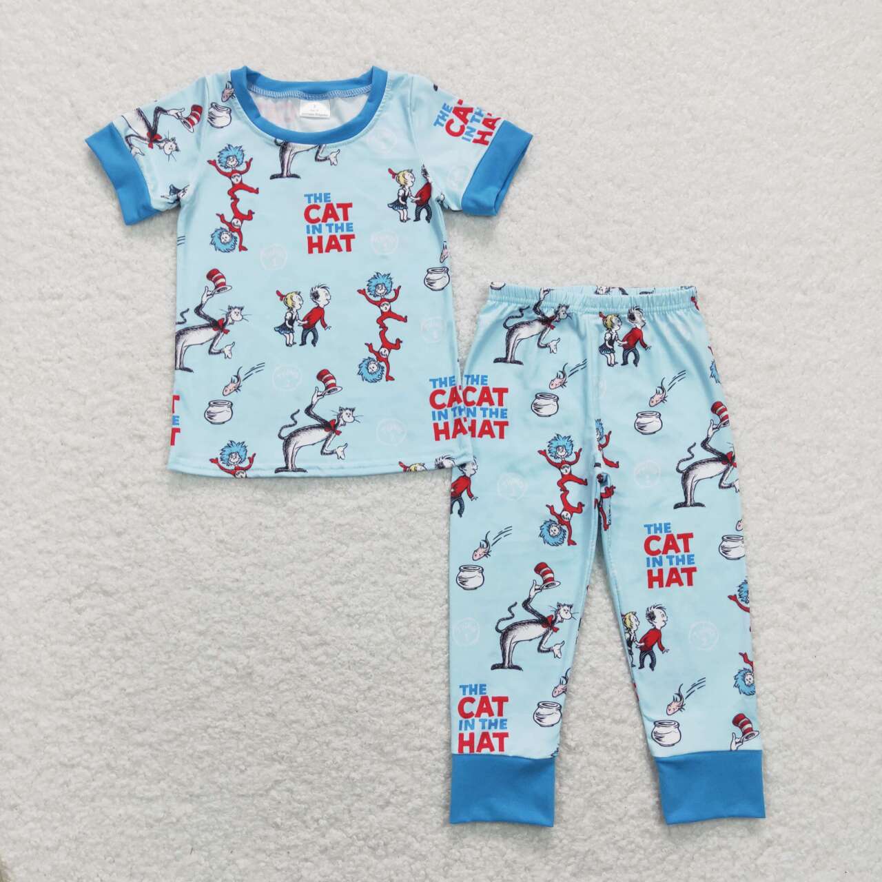 BSPO0185 Blue Dr Cartoon  Boys Short Sleeve Bell Bottom Pants Outfits Pajamas