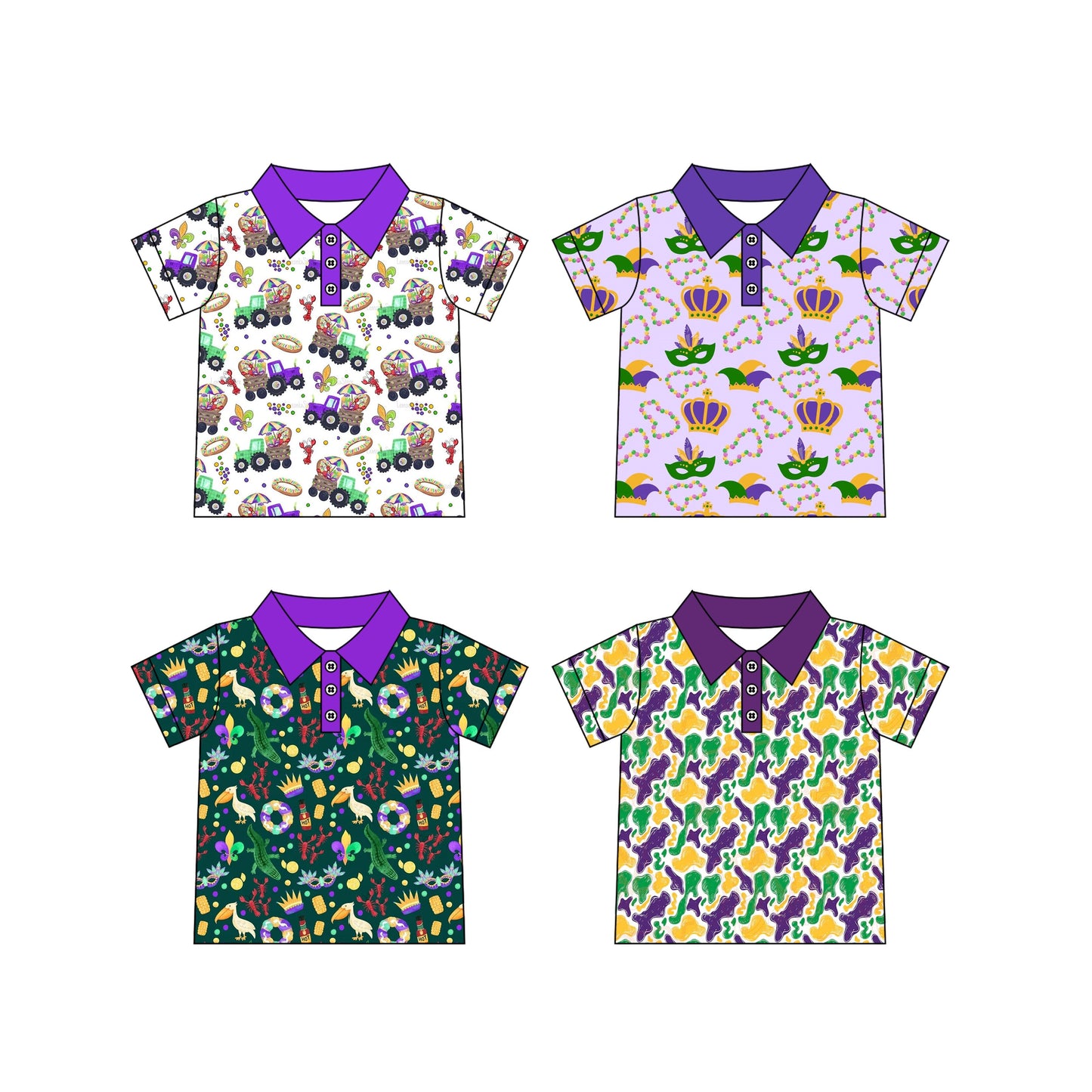 Preorder MOQ 5 pcs 202609 Each Style Mardi Gras Kids Boys Polo Pullover Shirt