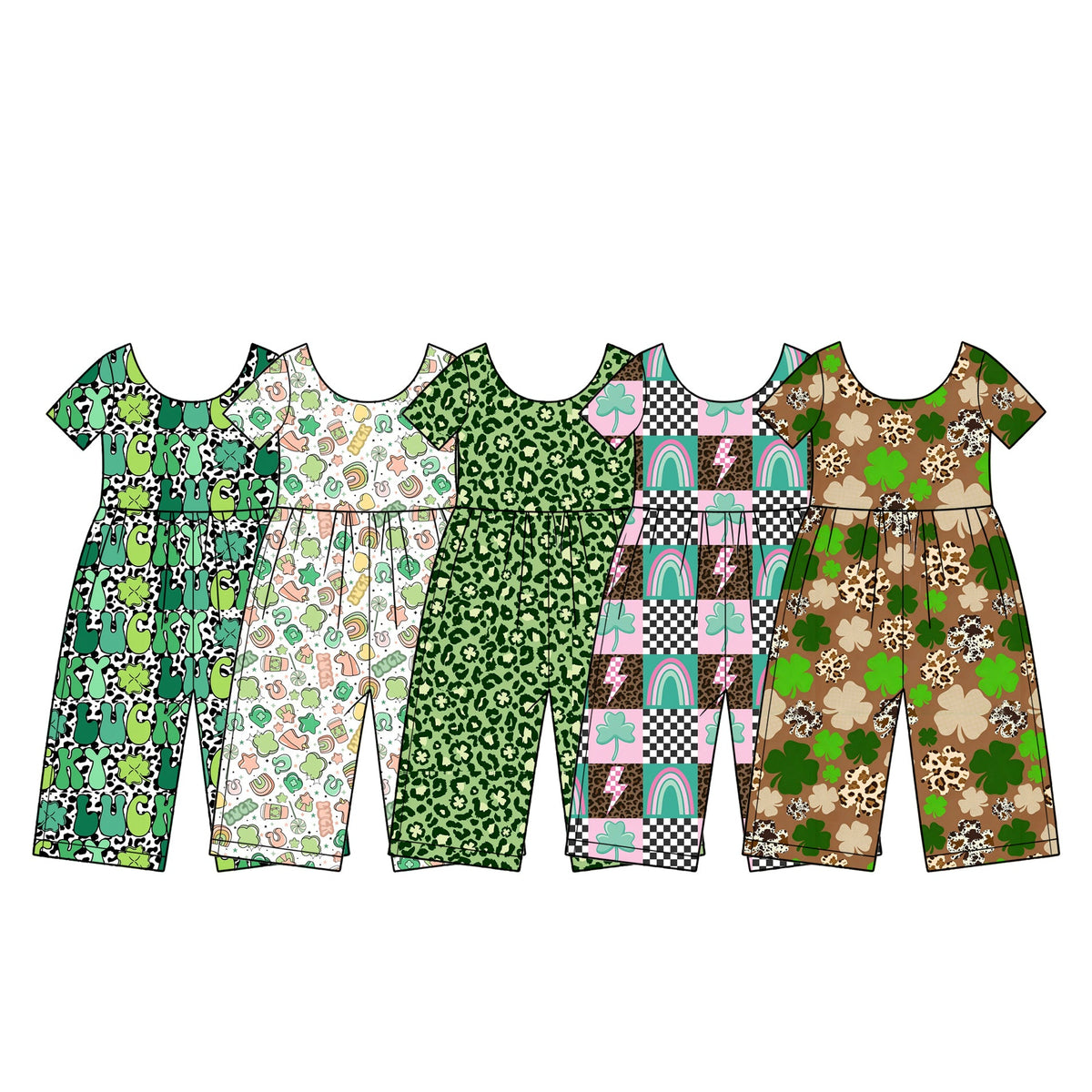 Preorder MOQ 5 pcs Each Style Saint Patrick Leaves Girl's Jumpsuit Kids Matching Clothes