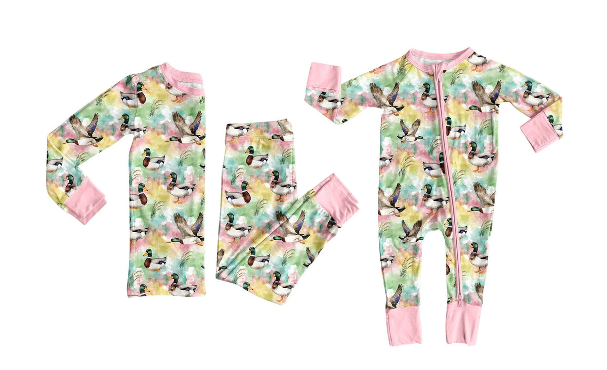 Preorder MOQ 5 pcs Each Style Mallard Ducks Camo Pink Pajamas Kids Matching Clothes