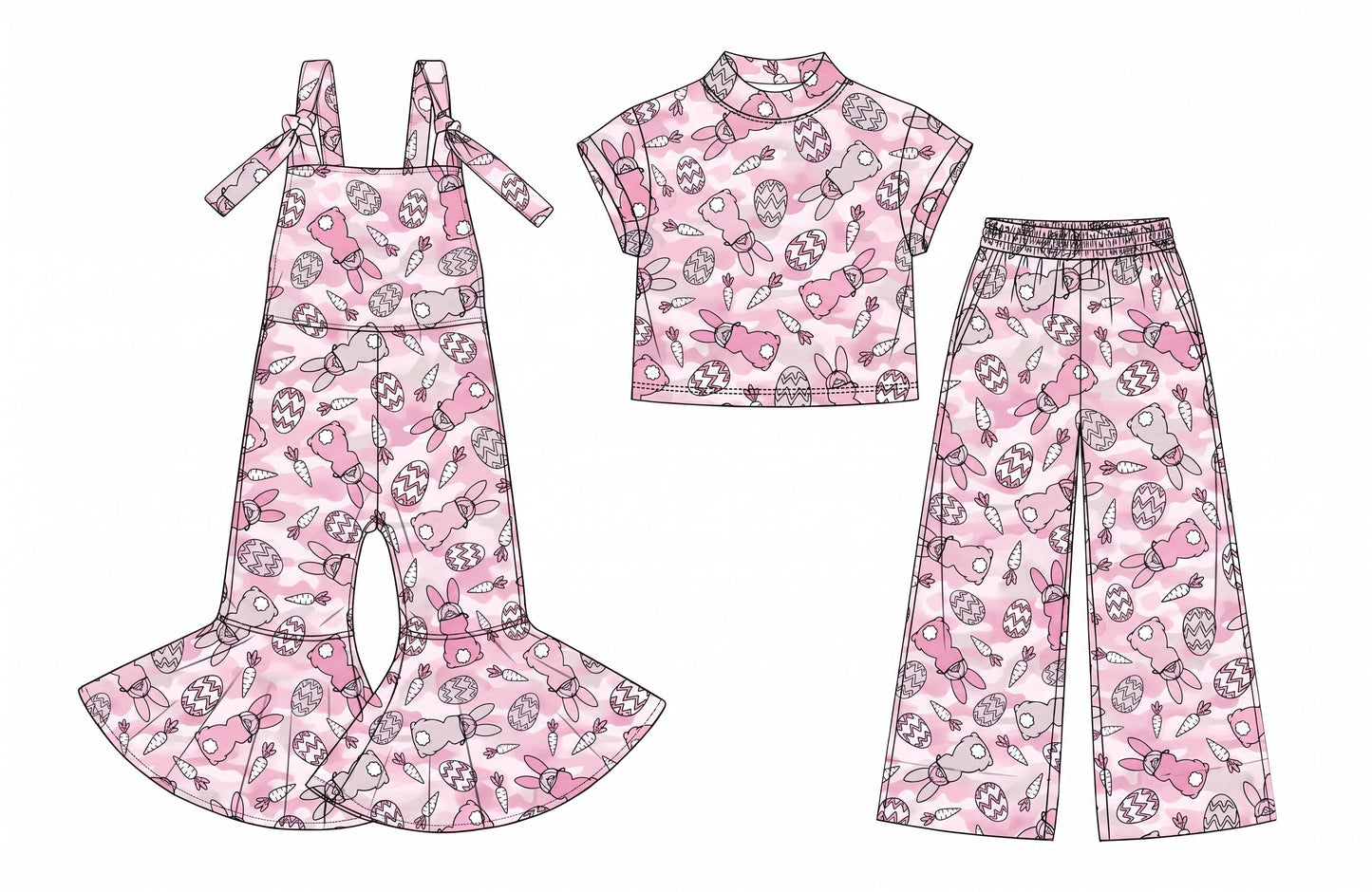 Preorder MOQ 5 pcs Each Style Easter Bunny Camo Pink Kids Matching Clothes 202609