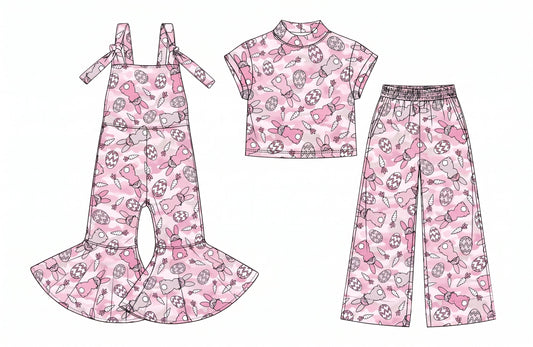 Preorder MOQ 5 pcs Each Style Easter Bunny Camo Pink Kids Matching Clothes 202609
