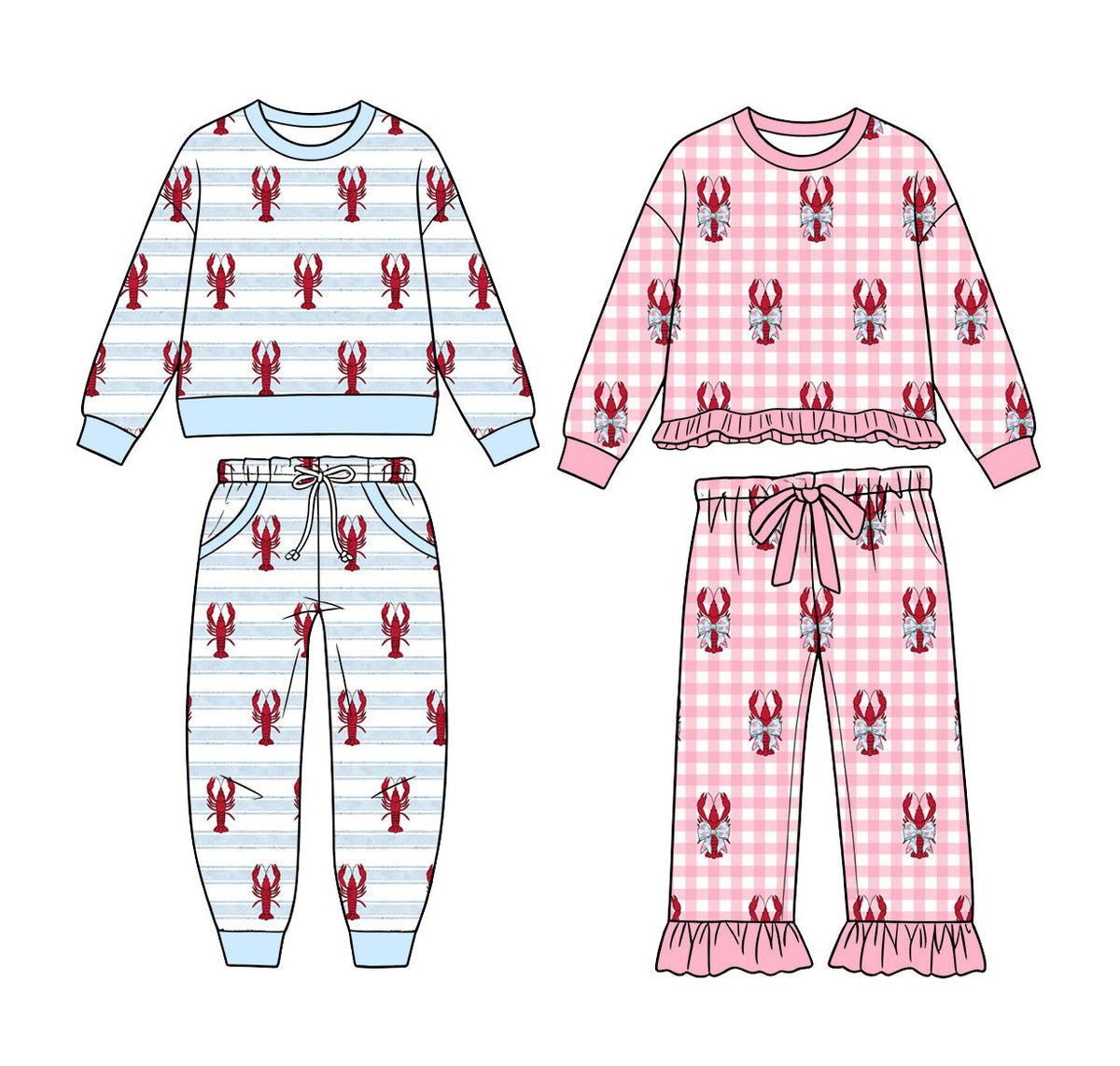 Preorder MOQ 5 pcs Each Style Mardi Gras Crawfish Pajamas Kids Matching Clothes