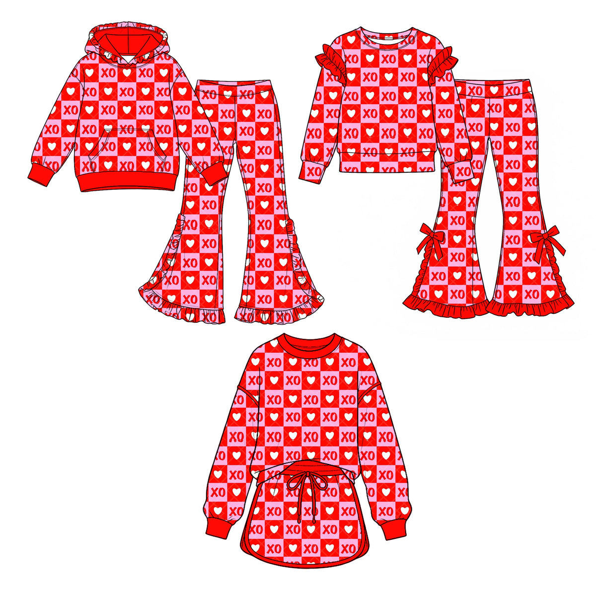 Preorder MOQ 5 pcs Each Style Valentine's Day Love Plaid Ruffles Kids Matching Clothes 202609