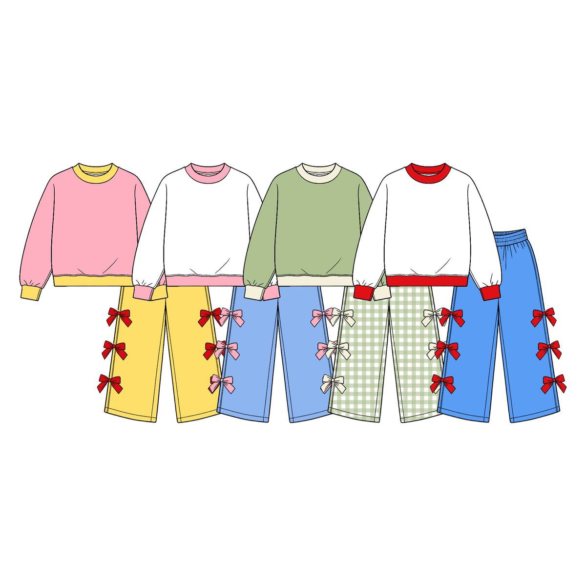 Preorder MOQ 5 pcs Each Style Solid Color Cotton Bows Kids Matching Clothes