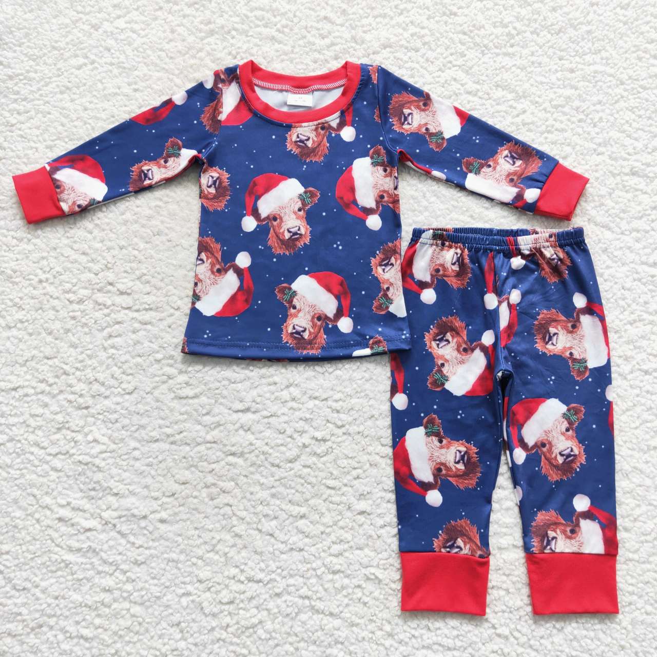 BLP0294 Christmas Red Cow Boys Long Sleeve Pants Outfits Pajamas