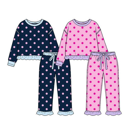 Preorder MOQ 5 pcs Each Style Dots Ruffles Girls Set Kids Matching Clothes